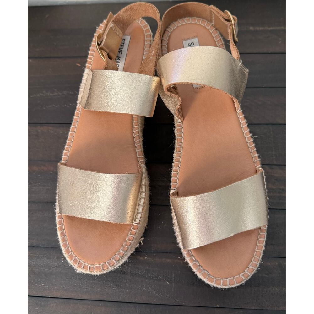 Steve Madden Gold Espadrille Wedge Platform Sandals Size 10 M